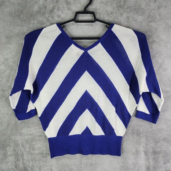Womens Forever 21 Contemporary Blue & White Chevron Knit Sweater Top U Neck M - Picture 5 of 8
